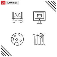 Line Pack of 4 Universal Symbols of router moon internet mail weather Editable Vector Design Elements