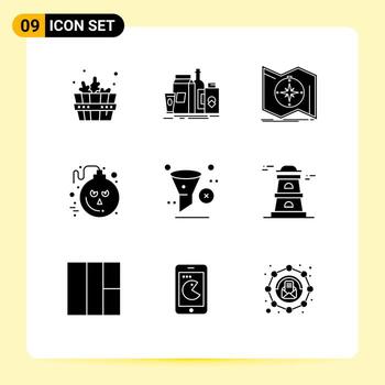 Pictogram Set of 9 Simple Solid Glyphs of delete horror direction halloween navigation Editable Vector Design Elements