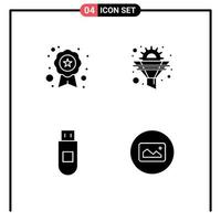 Set of 4 Vector Solid Glyphs on Grid for award usb school funnel data Editable Vector Design Elements