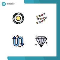 4 colores planos universales de línea de relleno establecidos para aplicaciones web y móviles decoraciones de repetición de pulsera elementos de diseño vectorial editables de diamantes de celebridades vector