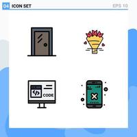 Pack of 4 creative Filledline Flat Colors of door app interior bouquet coding Editable Vector Design Elements