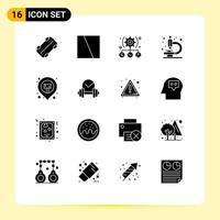 Set of 16 Commercial Solid Glyphs pack for sticky location todo research lab Editable Vector Design Elements