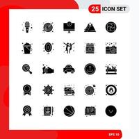 Pack of 25 Modern Solid Glyphs Signs and Symbols for Web Print Media such as hiking outdoor computers nature hardware Editable Vector Design Elements