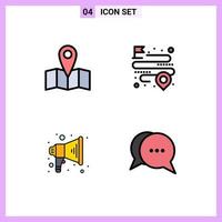 Modern Set of 4 Filledline Flat Colors and symbols such as location speaker distance route conversation Editable Vector Design Elements