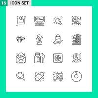 Group of 16 Outlines Signs and Symbols for micrometer calipers food red cell Editable Vector Design Elements