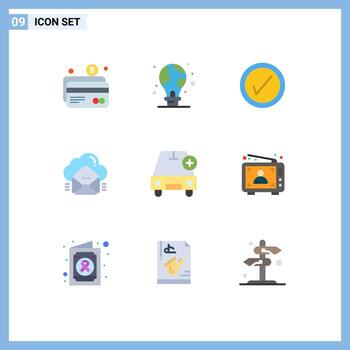 conjunto moderno de 9 colores planos y símbolos, como agregar elementos de diseño de vectores editables en la nube de correo electrónico terrestre de datos
