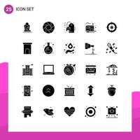 25 Universal Solid Glyphs Set for Web and Mobile Applications human summer discount camping bus way Editable Vector Design Elements