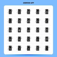 sólido 25 conjunto de iconos de aplicaciones de Android. conjunto de iconos negros de diseño de estilo de glifo vectorial. ilustración vectorial de diseño de ideas de negocios web y móviles. vector