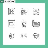 User Interface Pack of 9 Basic Outlines of game. video. power. record. shopping vector