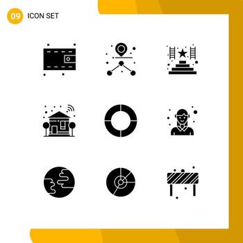 Editable Vector Line Pack of 9 Simple Solid Glyphs of avatar diagram award chart wifi Editable Vector Design Elements