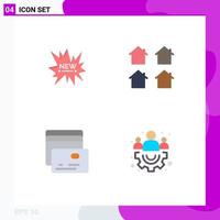 Pack of 4 creative Flat Icons of ecommerce card new houses pay Editable Vector Design Elements