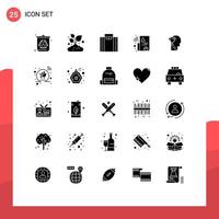 Group of 25 Modern Solid Glyphs Set for head brian briefcase mind graph Editable Vector Design Elements