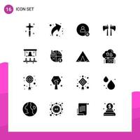 16 Universal Solid Glyph Signs Symbols of business lumberjack follow chop contact Editable Vector Design Elements