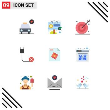 conjunto de colores planos de interfaz móvil de 9 pictogramas de dispositivos de hardware elementos de diseño vectorial editables objetivo de disparo de cable de ambición vector