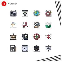 Mobile Interface Flat Color Filled Line Set of 16 Pictograms of design target programming customer hotel Editable Creative Vector Design Elements