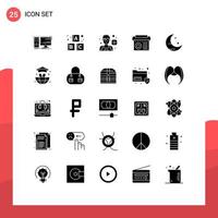 Pack of 25 Modern Solid Glyphs Signs and Symbols for Web Print Media such as night farming football radio equipment Editable Vector Design Elements