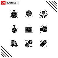 Stock Vector Icon Pack of 9 Line Signs and Symbols for network research delivery laboratory beaker Editable Vector Design Elements