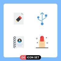 Pack of 4 Modern Flat Icons Signs and Symbols for Web Print Media such as document beauty connection book salon Editable Vector Design Elements