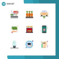 Set of 9 Modern UI Icons Symbols Signs for money hand vegetable cash done Editable Vector Design Elements