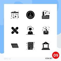 User Interface Pack of 9 Basic Solid Glyphs of tape kit economy healthcare aid Editable Vector Design Elements