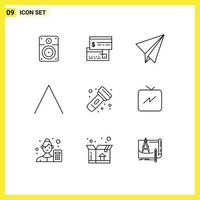 9 User Interface Outline Pack of modern Signs and Symbols of light camping direct up arrow Editable Vector Design Elements