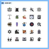 Pack of 25 Modern Filled line Flat Colors Signs and Symbols for Web Print Media such as science education optimization atom hammer Editable Vector Design Elements