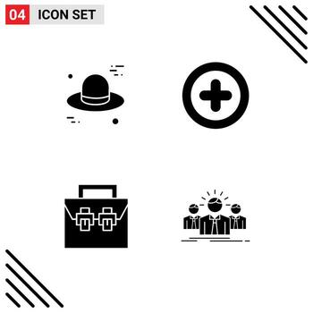 Set of 4 Modern UI Icons Symbols Signs for hat material basic bag business Editable Vector Design Elements