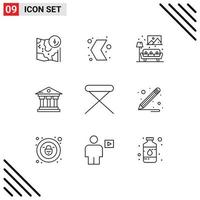 Pictogram Set of 9 Simple Outlines of service building multimedia bank sofa Editable Vector Design Elements