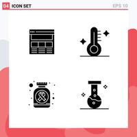 Mobile Interface Solid Glyph Set of 4 Pictograms of website bottle web temperature pills Editable Vector Design Elements