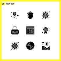 Set of 9 Modern UI Icons Symbols Signs for static internet cyber crime browser fashion Editable Vector Design Elements