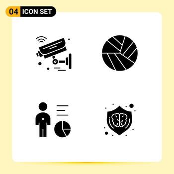 Thematic Vector Solid Glyphs and Editable Symbols of camera data security sport management Editable Vector Design Elements