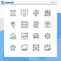 Set of 16 Vector Outlines on Grid for staff user tool house burning Editable Vector Design Elements