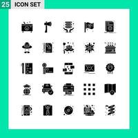 Set of 25 Vector Solid Glyphs on Grid for app sign axe tool flag server hosting Editable Vector Design Elements