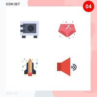 Set of 4 Vector Flat Icons on Grid for deposit science locker vacation speaker Editable Vector Design Elements