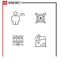 Mobile Interface Line Set of 4 Pictograms of avatar computer indicator articales server Editable Vector Design Elements