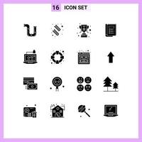 Pictogram Set of 16 Simple Solid Glyphs of computer report quinn feather layout book Editable Vector Design Elements