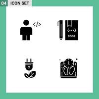 Set of 4 Modern UI Icons Symbols Signs for avatar file human coding energy Editable Vector Design Elements