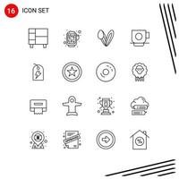 Modern Set of 16 Outlines Pictograph of tag cup wine coffee rabbit Editable Vector Design Elements