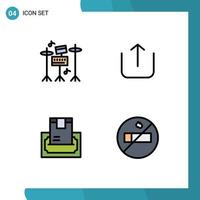 paquete de color plano de línea de llenado de 4 símbolos universales de dinero de tambor instagram comprar elementos de diseño de vector editables para no fumadores