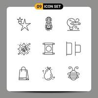 Group of 9 Modern Outlines Set for china scroll bulb settings megaphone Editable Vector Design Elements