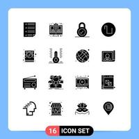 Pack of 16 Modern Solid Glyphs Signs and Symbols for Web Print Media such as disk computer update wave sound Editable Vector Design Elements