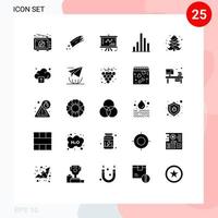 conjunto de pictogramas de 25 glifos sólidos simples de elementos de diseño de vectores editables de empresa de análisis de espacio gráfico de navidad