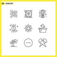 Pack of 9 Modern Outlines Signs and Symbols for Web Print Media such as disease solidarity balloon science dna Editable Vector Design Elements