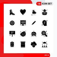 Modern Set of 16 Solid Glyphs Pictograph of point arrow rainy target process Editable Vector Design Elements