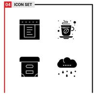 Group of 4 Solid Glyphs Signs and Symbols for dropdown box cup coffee cloud Editable Vector Design Elements