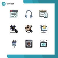 Mobile Interface Filledline Flat Color Set of 9 Pictograms of star mobile headphone website responsive Editable Vector Design Elements