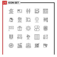 Set of 25 Commercial Lines pack for internet security flag protection deny Editable Vector Design Elements