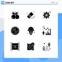 Group of 9 Modern Solid Glyphs Set for measuring electronics rubber construction and tools rangoli Editable Vector Design Elements