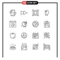 Universal Icon Symbols Group of 16 Modern Outlines of presentation business game head relaxatio Editable Vector Design Elements