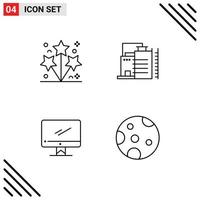 Modern Set of 4 Filledline Flat Colors Pictograph of firework monitor spark factory imac Editable Vector Design Elements